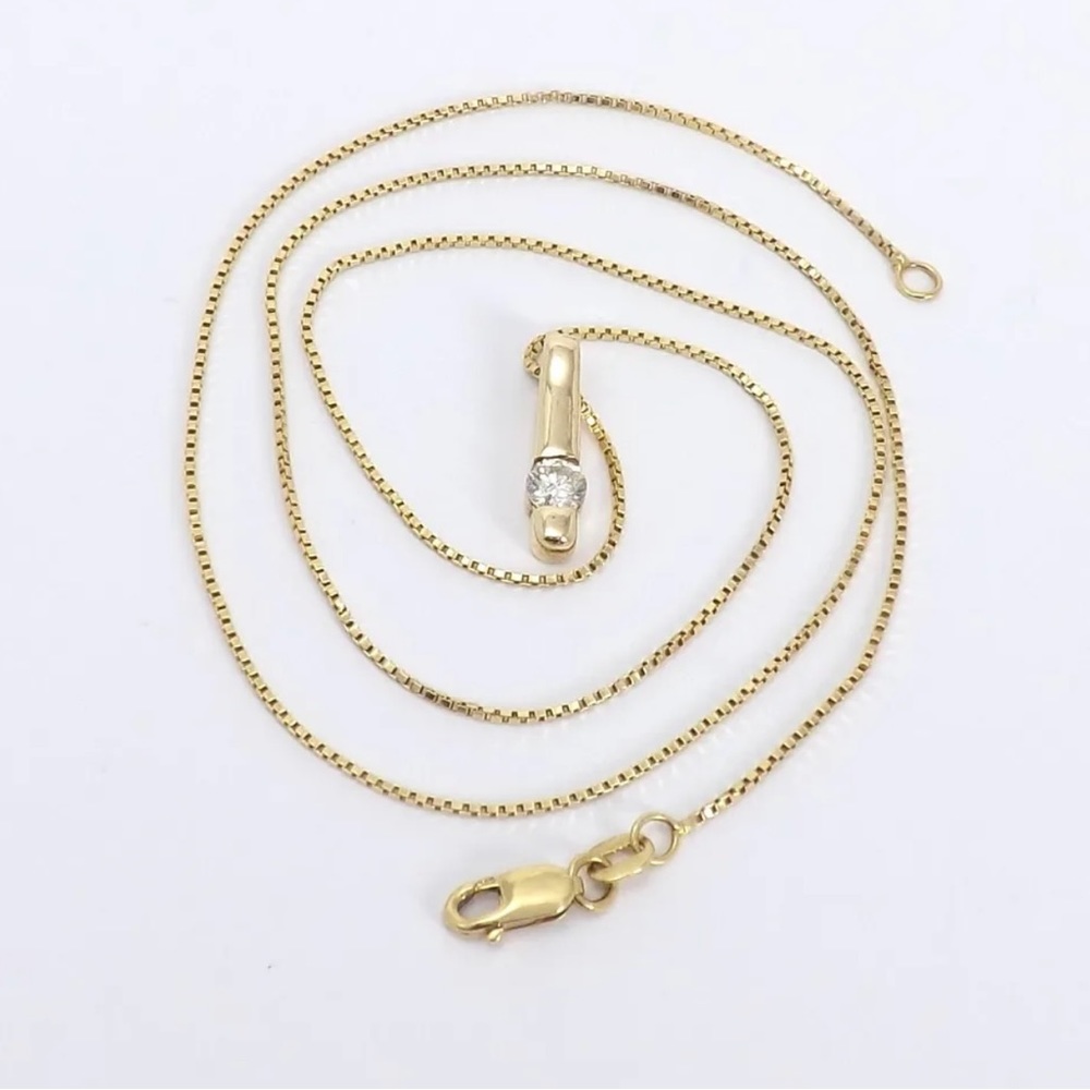 18k Yellow Gold Bar with 1/4k Solid Diamond Pendant w/ 18” Chain